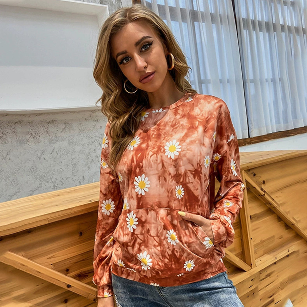ZARA Daisy Print Tie Dye Loose Hoodie Long Sleeve Autumn